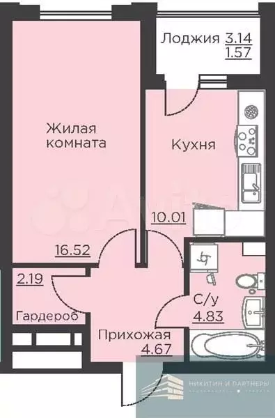 1-к. квартира, 39,8 м, 2/18 эт. - Фото 0