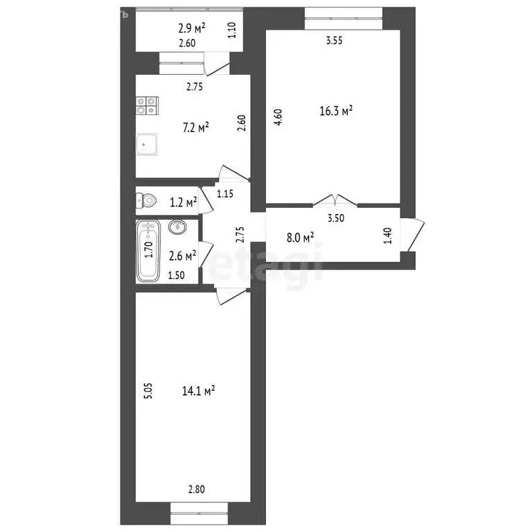 2-комнатная квартира: Стерлитамак, улица Худайбердина, 38 (49.4 м) - Фото 1