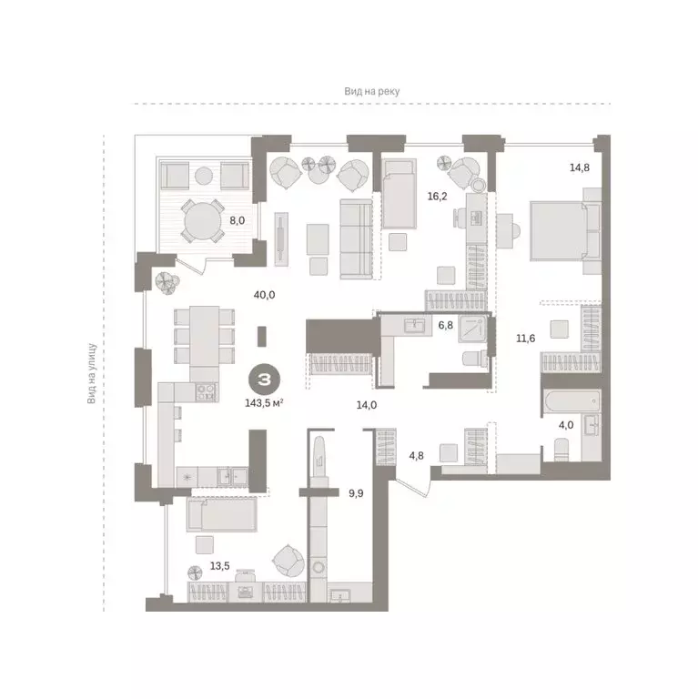 3-комнатная квартира: Тюмень, Краснооктябрьская улица, 4к1 (143.53 м) - Фото 1