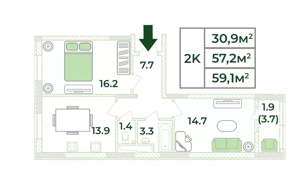 2-к кв. Крым, Симферопольский район, с. Мирное, Жигулина Роща мкр  ... - Фото 1