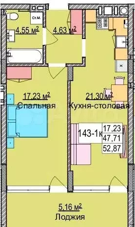 1-к. квартира, 49,5 м, 2/6 эт. - Фото 1