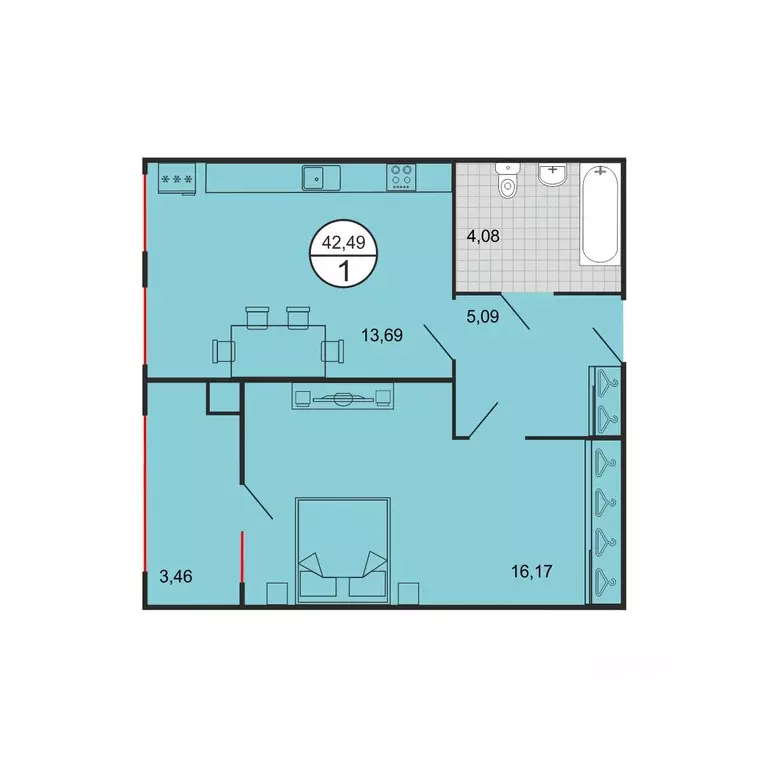1-к кв. Ставропольский край, Ставрополь № 15 мкр,  (42.49 м) - Фото 1