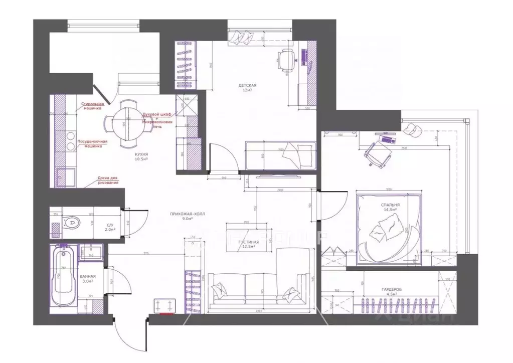3-к кв. Санкт-Петербург Ушаковская наб., 1к3 (70.0 м) - Фото 1