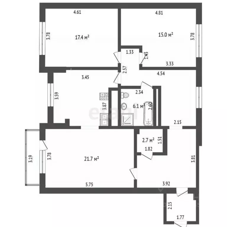 3-к кв. Кемеровская область, Новокузнецк ул. Кирова, 111 (108.1 м) - Фото 2