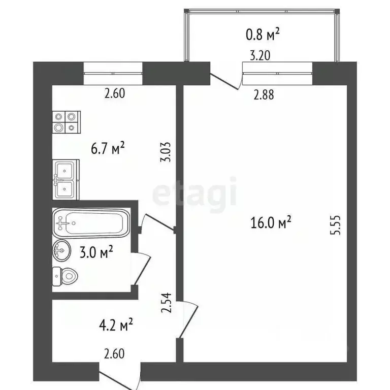 1-к кв. Башкортостан, Стерлитамак Лесная ул., 2 (30.7 м) - Фото 0