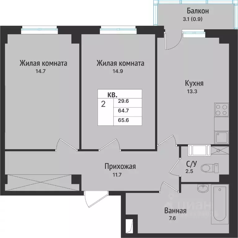 2-к кв. Ленинградская область, Всеволожск ул. Севастопольская, 2к2 ... - Фото 0