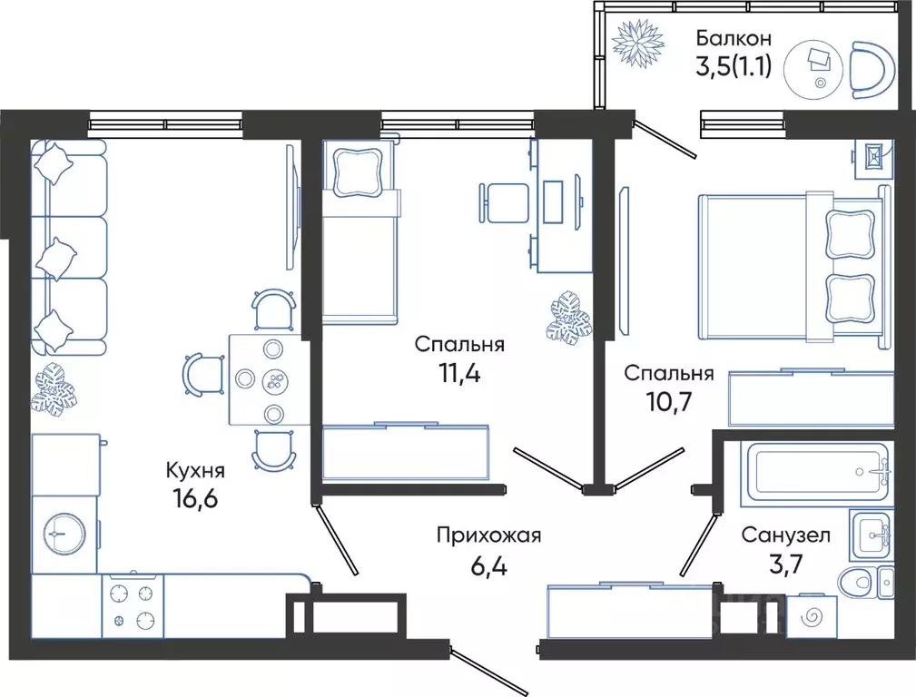 2-к кв. Краснодарский край, Новороссийск ул. Куникова, 47 (49.9 м) - Фото 0