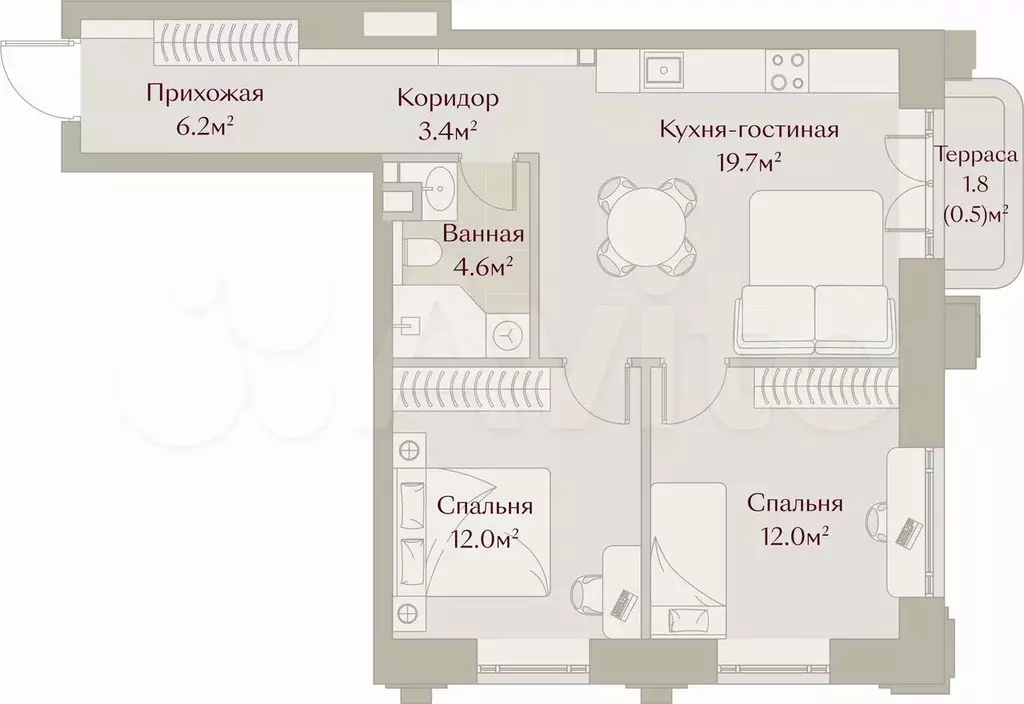 2-к. квартира, 58,5 м, 3/8 эт. - Фото 1