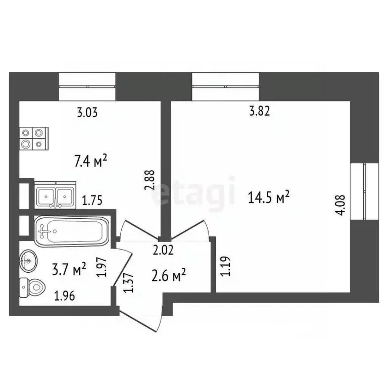 1-к кв. Башкортостан, Стерлитамак ул. Шаймуратова, 5 (28.2 м) - Фото 2