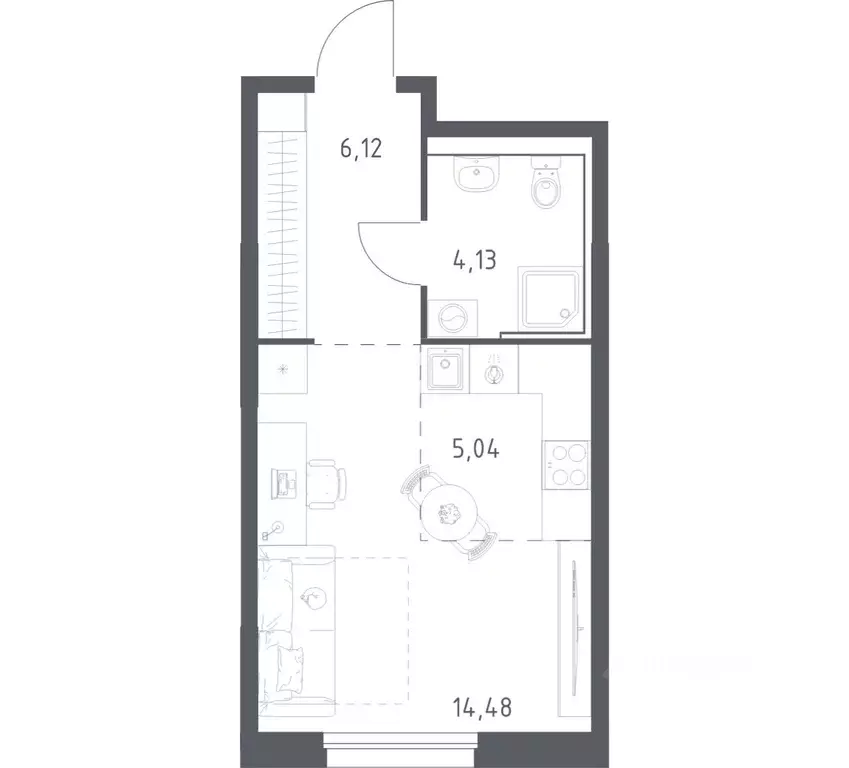 Студия Приморский край, Владивосток ул. Нейбута (29.77 м) - Фото 1