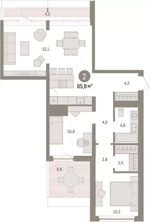 3-комнатная квартира: Тюмень, Мысовская улица, 26к1 (85.75 м) - Фото 0