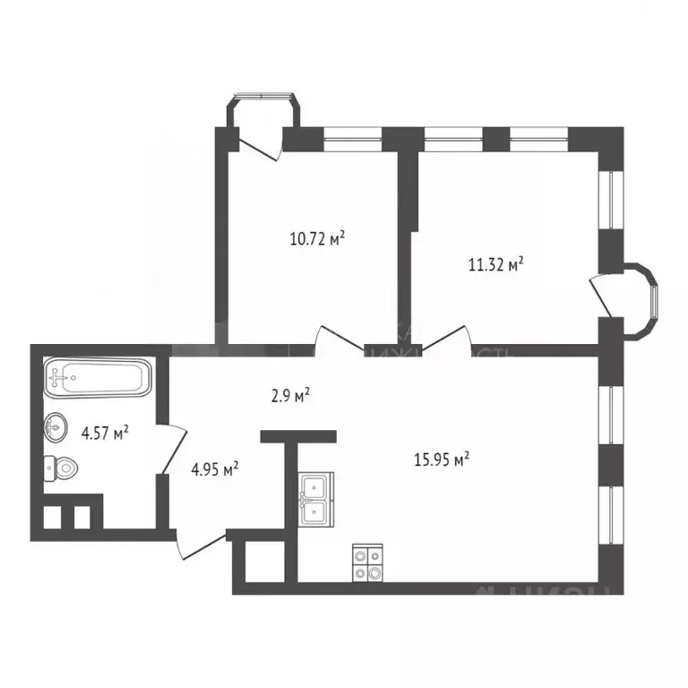 2-к кв. Тюменская область, Тюмень ул. Новоселов, 105 (51.79 м) - Фото 1