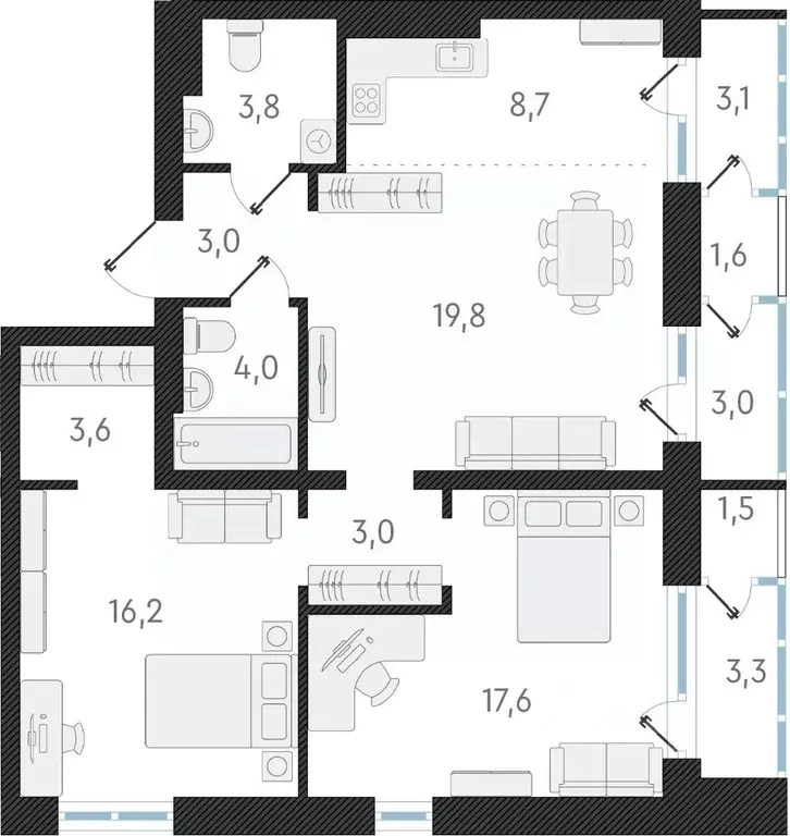 3-к кв. Новосибирская область, Новосибирск ул. Аэропорт, 49 (79.7 м) - Фото 0