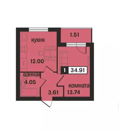 1-комнатная квартира: Муром, 3-я Новослободская улица, 2 (34.9 м) - Фото 1