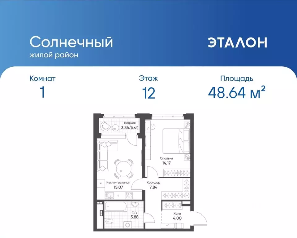1-к кв. Свердловская область, Екатеринбург Солнечный жилрайон,  (48.64 ... - Фото 0