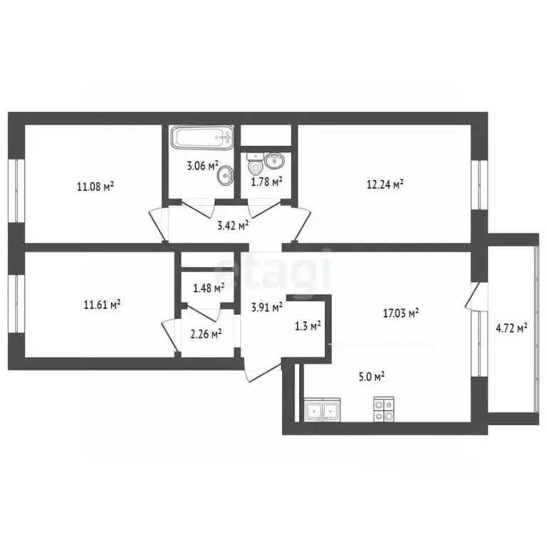 3-к кв. Челябинская область, Миасс просп. Макеева, 84 (70.17 м) - Фото 2