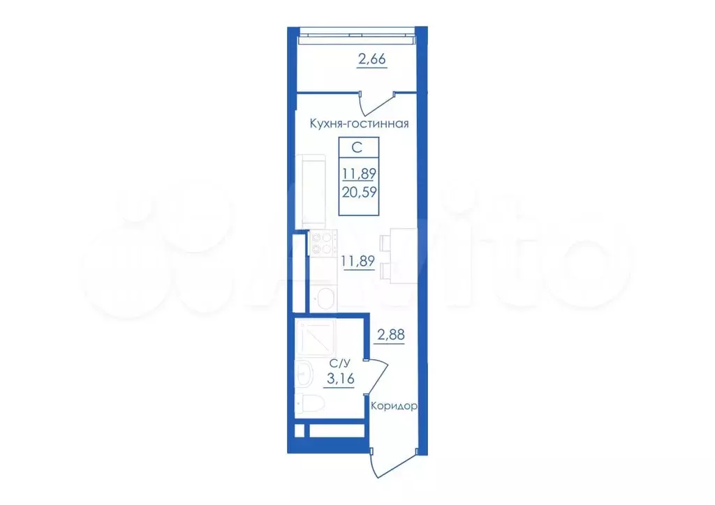 Квартира-студия, 20,6 м, 3/25 эт. - Фото 0