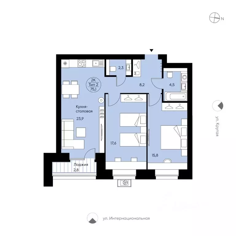 2-к кв. Коми, Сыктывкар Крутая ул., 2 (75.1 м) - Фото 1