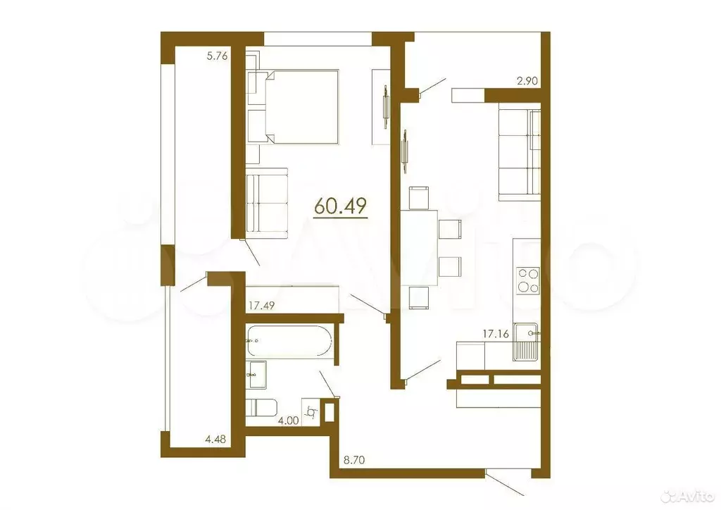 2-к. квартира, 60,5 м, 13/13 эт. - Фото 1