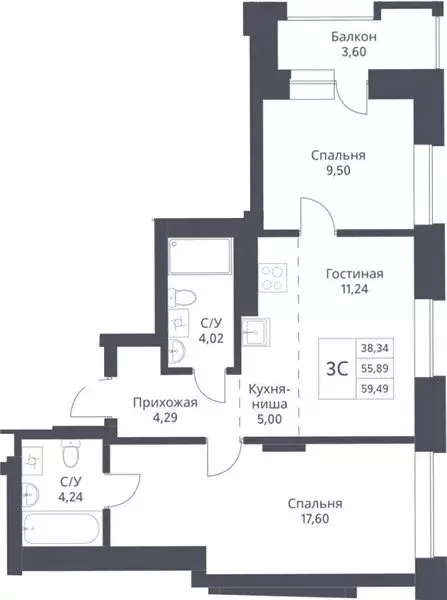 2-комнатная квартира: Новосибирск, улица Дуси Ковальчук, 246 (60 м) - Фото 0