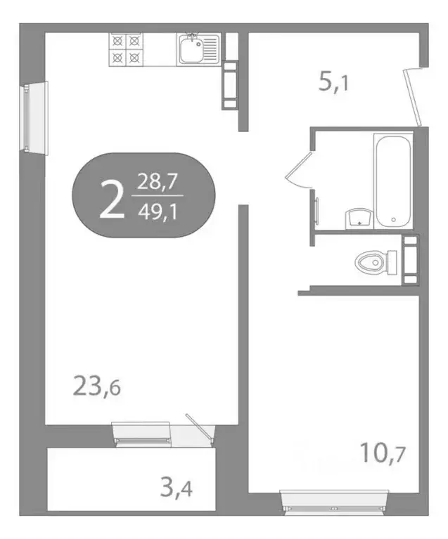 2-к кв. Томская область, Томск ул. Пришвина, 43 (49.15 м) - Фото 1