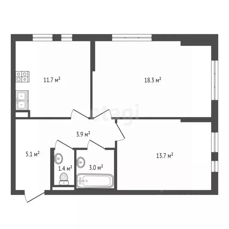 2-к кв. Ростовская область, Батайск ул. Котова, 12к1 (52.0 м) - Фото 1