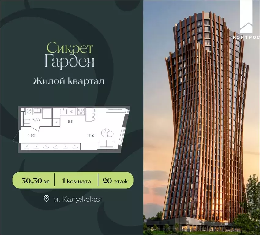 1-к кв. Москва Сикрет Гарден жилой комплекс (30.3 м) - Фото 1