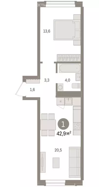 1-комнатная квартира: Новосибирск, улица Аэропорт (42.85 м) - Фото 1