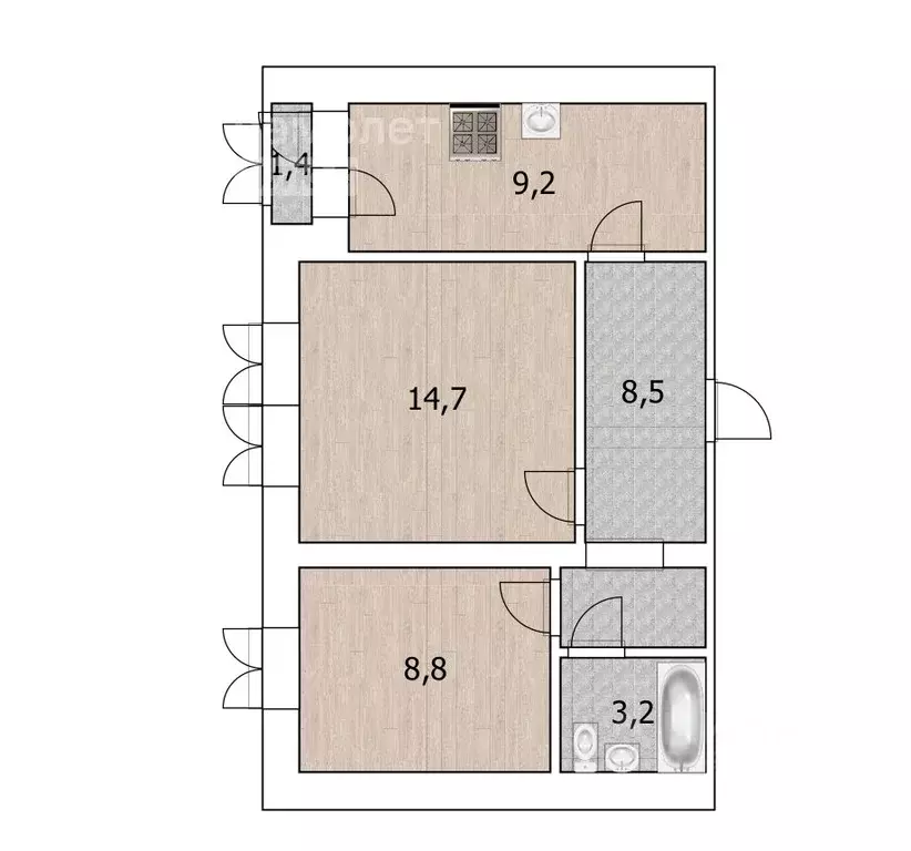 2-к кв. Башкортостан, Уфа Кремлевская ул., 76 (45.1 м) - Фото 1