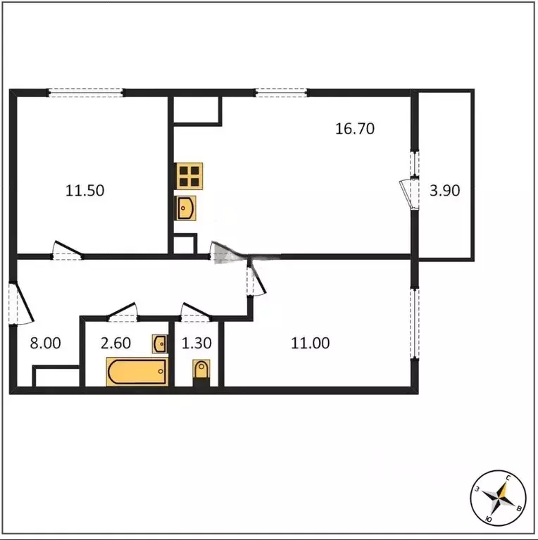 2-к кв. Санкт-Петербург наб. Реки Каменки, 21к1 (50.5 м) - Фото 1
