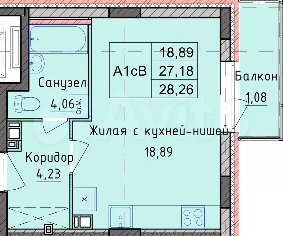 квартира-студия, 28 м, 3/8 эт. - Фото 0