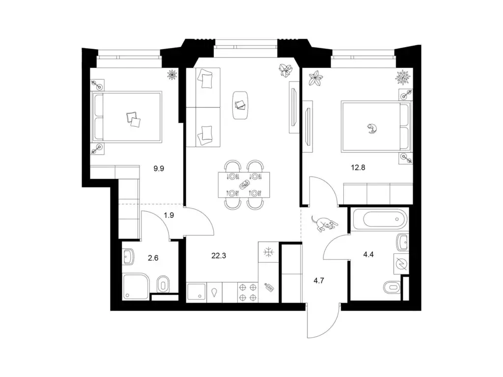 2-к квартира, 59.7 м - Фото 0