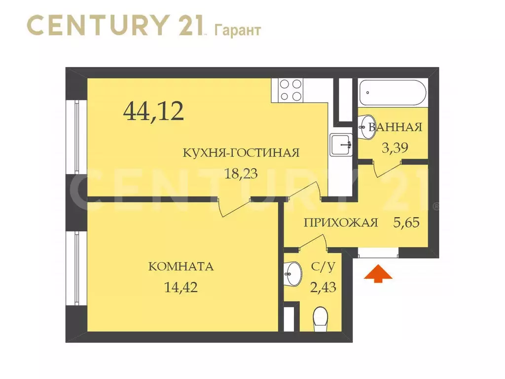 2-комнатная квартира: Санкт-Петербург, Благодатная улица, 50 (44.12 м) - Фото 0