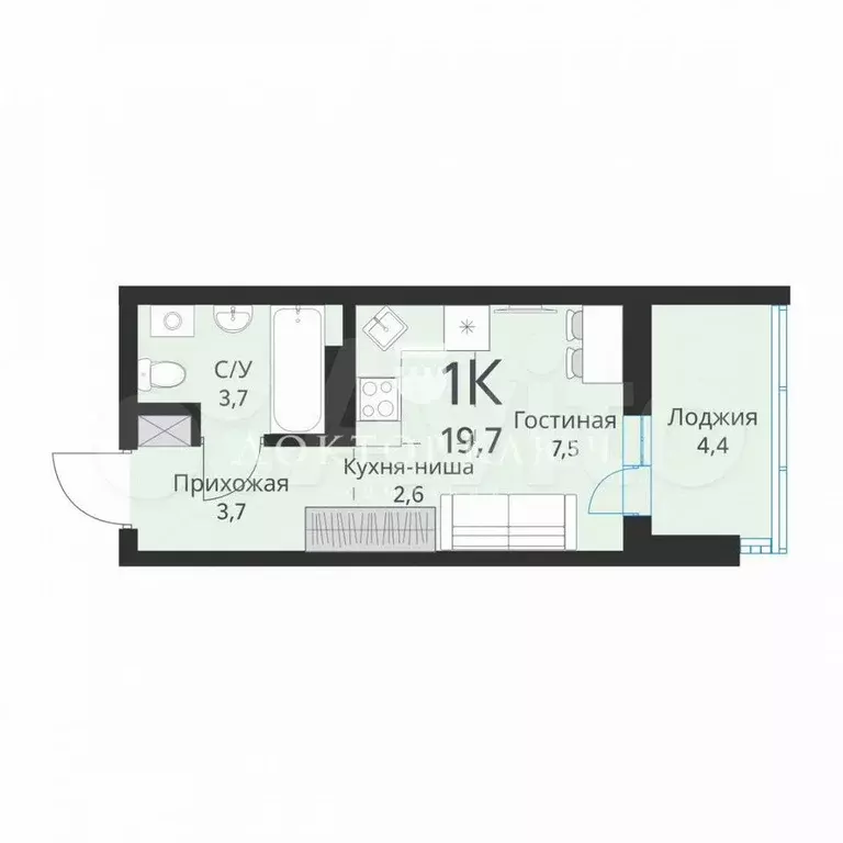 Квартира-студия, 19,7 м, 3/15 эт. - Фото 0
