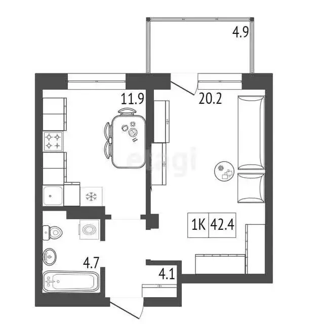 Продаётся 1-к квартира, 42.4 м - Фото 0