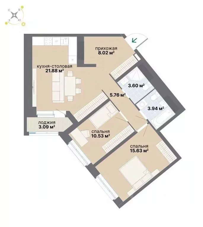 2-к кв. Свердловская область, Екатеринбург ул. Вилонова (72.45 м) - Фото 1