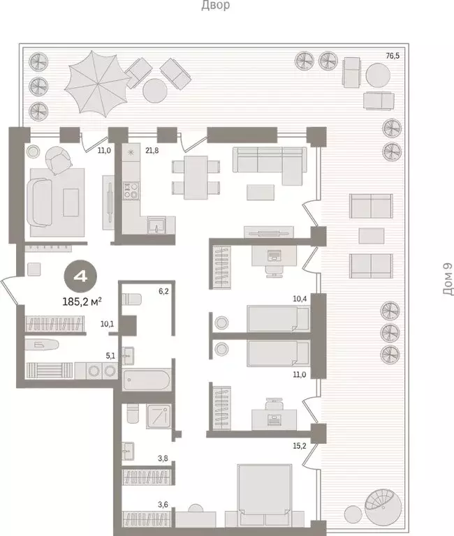 4-комнатная квартира: Новосибирск, улица Декабристов, 107/8 (185.2 м) - Фото 1