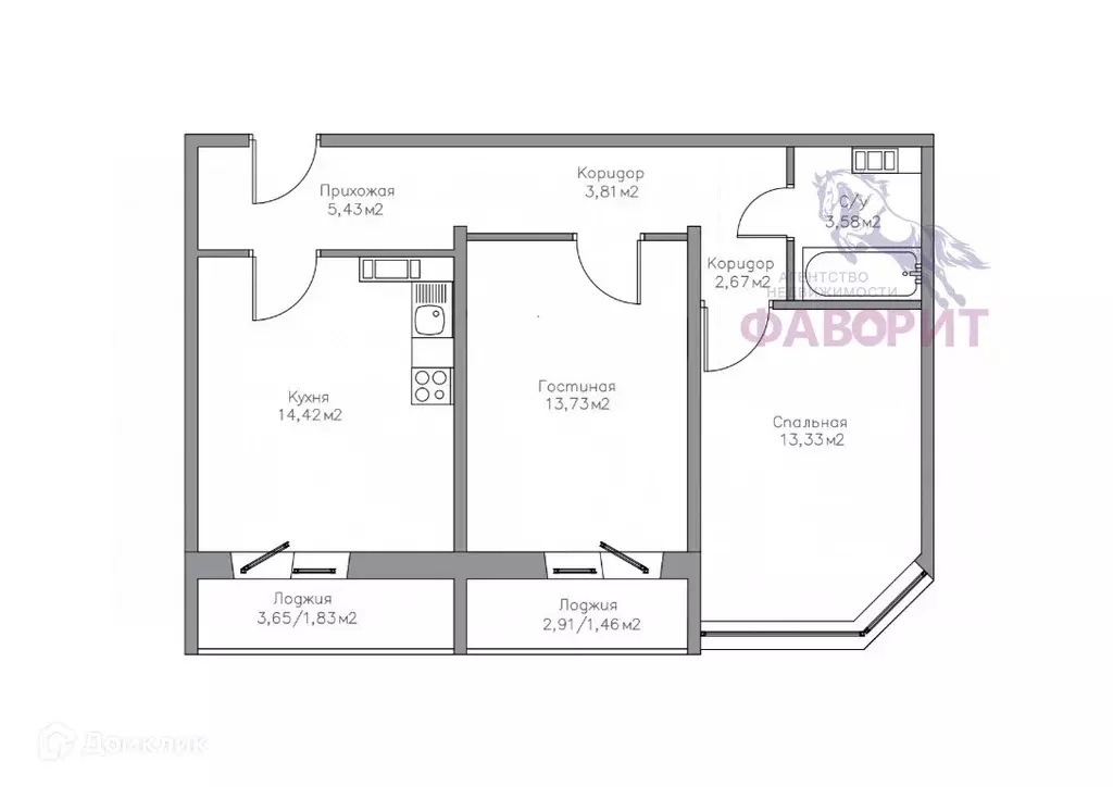 Продаётся 2-к квартира, 60.26 м - Фото 1