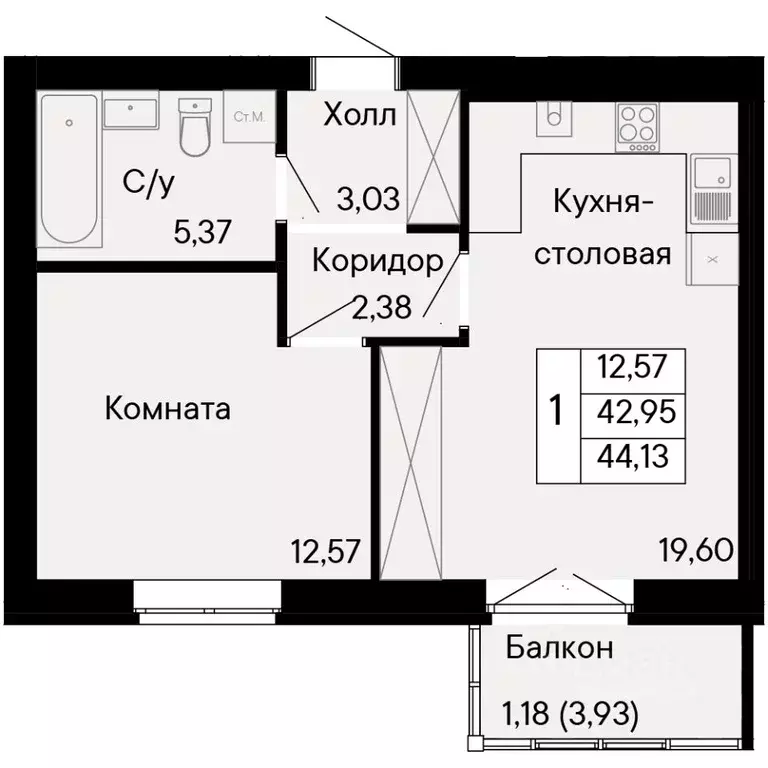 1-к кв. Ростовская область, Ростов-на-Дону Ривьера жилой квартал,  ... - Фото 0