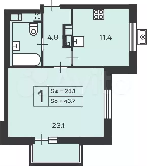 Аукцион: 1-к. квартира, 43,7 м, 16/21 эт. - Фото 1