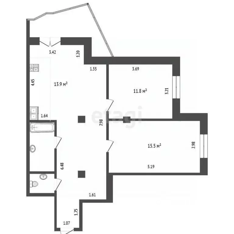 2-к кв. Ханты-Мансийский АО, Сургут просп. Ленина, 11 (68.8 м) - Фото 0