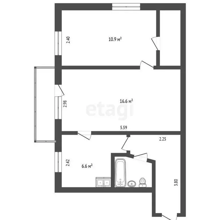 2-комнатная квартира: Симферополь, улица Гагарина, 27 (44.5 м) - Фото 1