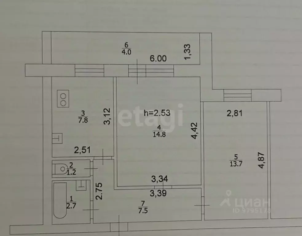 2-к кв. Татарстан, Казань ул. 2-я Юго-Западная, 36 (47.7 м) - Фото 2