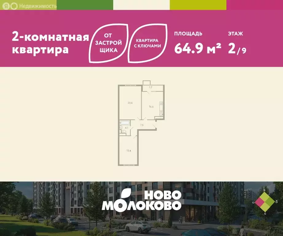 2-комнатная квартира: посёлок городского типа Молоково, ... - Фото 0