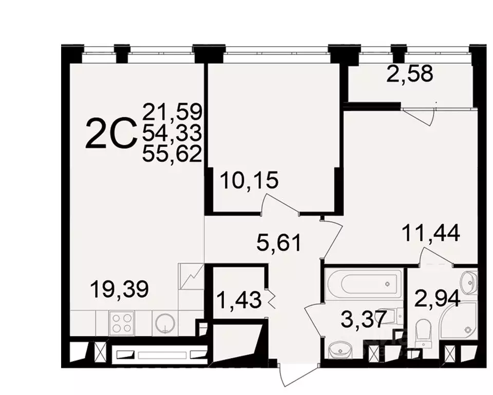2-к кв. Рязанская область, Рязань ул. Чкалова (54.33 м) - Фото 1
