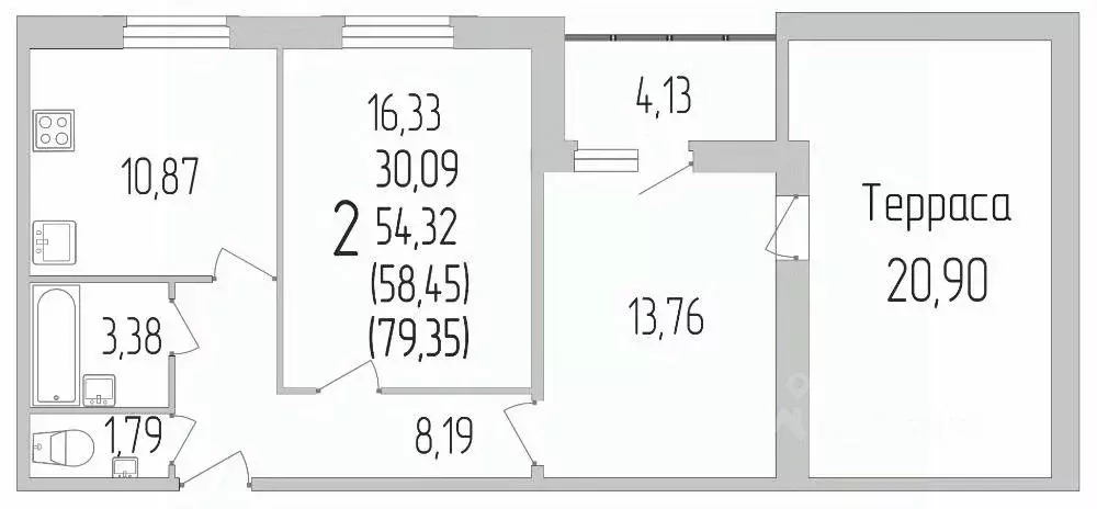 2-к кв. Белгородская область, Белгород ул. Лермонтова, 29А (79.5 м) - Фото 0