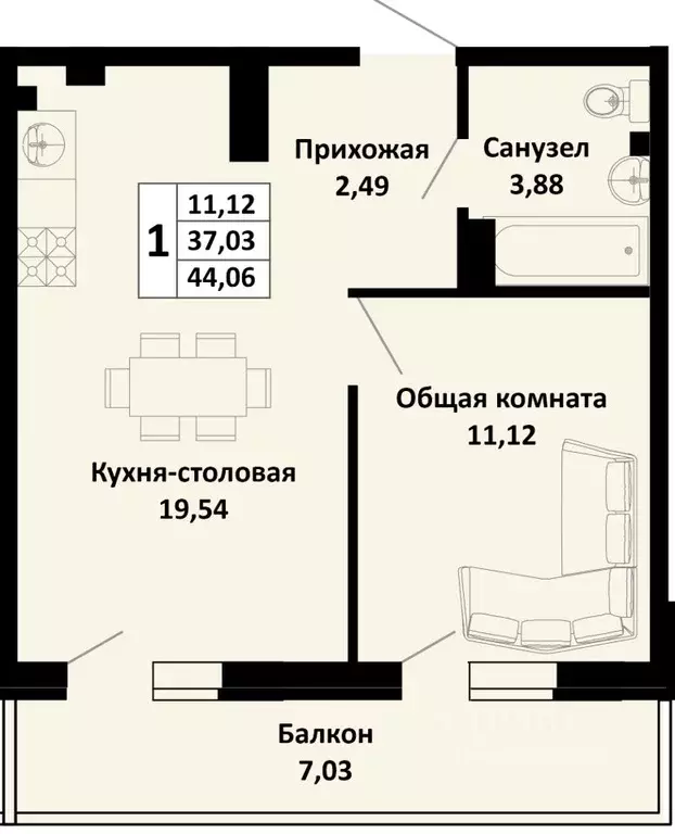 1-к кв. Краснодарский край, Динской район, Южно-Кубанское с/пос, пос. ... - Фото 1