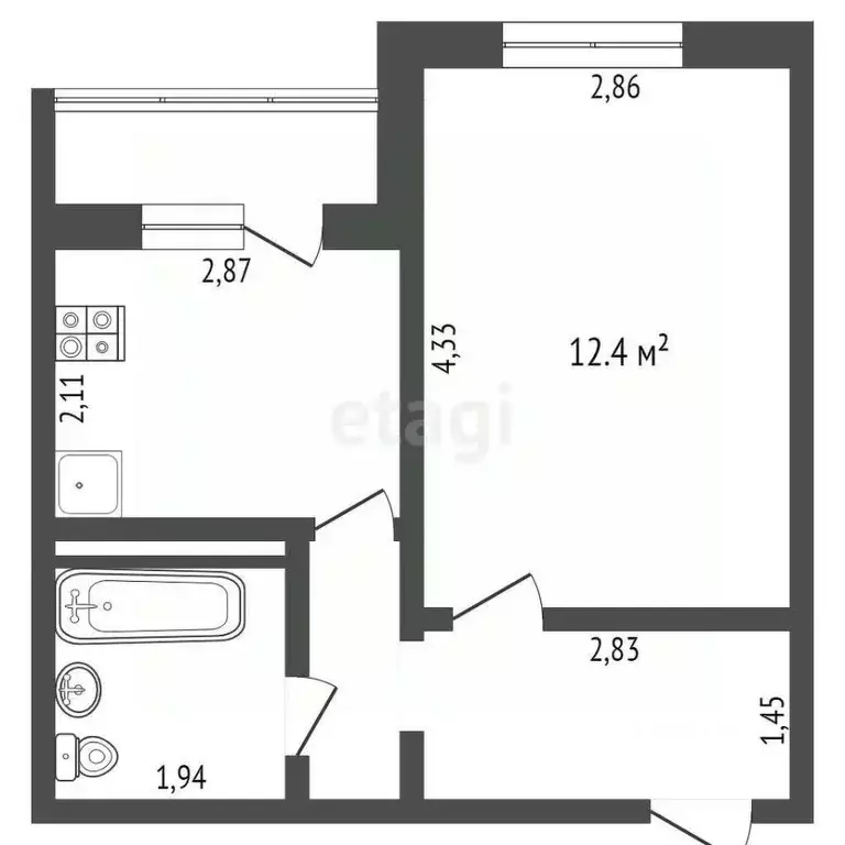 1-к кв. Кемеровская область, Новокузнецк Ноградская ул., 17 (28.3 м) - Фото 1