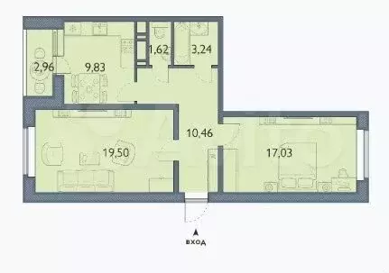 2-к. квартира, 63,2 м, 13/16 эт. - Фото 1