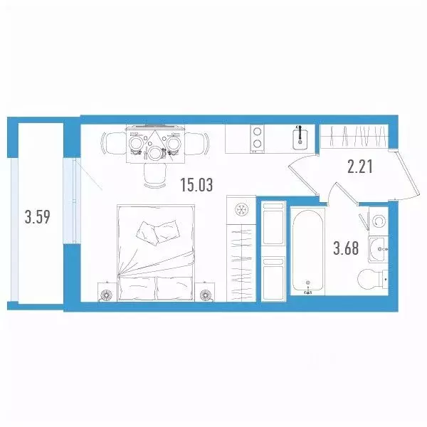 Студия Санкт-Петербург дор. Муринская, 67 (22.0 м) - Фото 1
